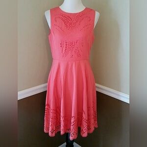 Coral Eyelet Cutout Fit & Flare Modcloth Cocktail Party Dress by She + Sky